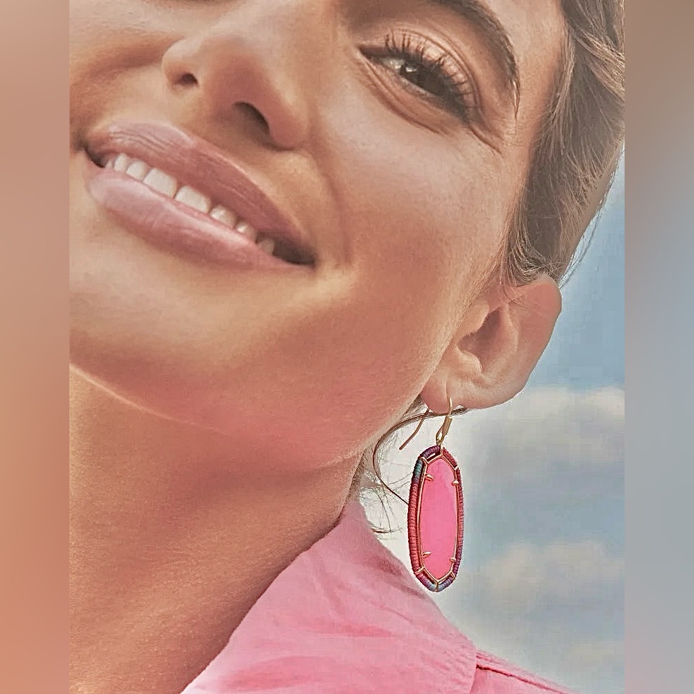 NWT [Kendra Scott] Elle Threaded Gold Drop Dangle Earrings in Hot Pink Mix - Picture 3 of 8